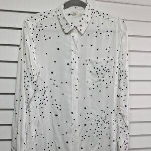 White Star Patterned Button-Up Shirt Size Large
